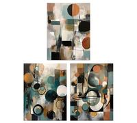 Artery8 Set of 3 Midcentury Modern Abstract Circles Oil Paintings Pastel Colour Tan Orange Teal Elegant Unframed Wall Art Living Room Poster Prints Pack