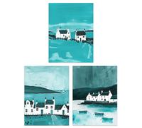 Artery8 Set of 3 Scottish Hebrides Teal Isle Mull Coastal Living Room 12X16 Inch Wall Art Prints Pack