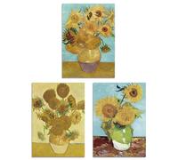 Artery8 Set of 3 Van Gogh Sunflowers Yellow Orange Classic Wall Art Prints A4 Size Living Room Decor
