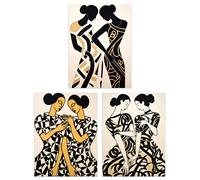 Artery8 Wall Art Print Set Of 3 Women Together Matisse Style Abstract Paintings Black And Beige Figures Unframed Wall Art