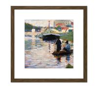Artery8 Seurat View Of The Seine Painting 8X8 Inch Square Wooden Framed Wall Art Print Picture with Mount in Brown Artery8 Brown