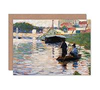 Artery8 Seurat View Of The Seine Painting Fine Art Greeting Card Plus Envelope Blank Inside