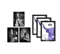 Artery8 Shadows and Light Wall Art - Set of 3 A4 Sized Art with Black Frames - Black and White Photographs Geometric Patterns Atmospheric Corridors