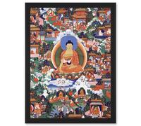 Artery8 Shakyamuni Buddha Avadana Legend Painting Royal Buddhism Artwork Framed Wall Art Print A4