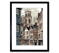 Artery8 Shambles Street Cityscape with York Minster Towers Artwork Framed Wall Art Print 12X16 Inch