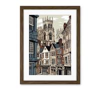 Artery8 Shambles Street Cityscape with York Minster Towers Artwork Framed Wall Art Print 18X24 Inch