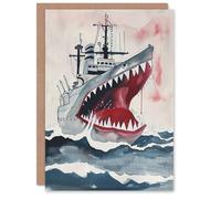 Artery8 Shark Warship Surreal Concept Art Watercolour For Him Man Birthday Card