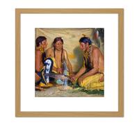 Artery8 Sharp Making Medicine Blackfoot Native American 8X8 Inch Square Wooden Framed Wall Art Print Picture with Mount in Light Oak Artery8 Light Oak