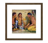 Artery8 Sharp Making Medicine Blackfoot Native American 8X8 Inch Square Wooden Framed Wall Art Print Picture with Mount in Brown Artery8 Brown