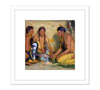 Artery8 Sharp Making Medicine Blackfoot Native American 8X8 Inch Square Wooden Framed Wall Art Print Picture with Mount in White Artery8 White