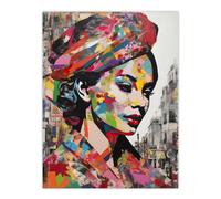 Artery8 She Was Colour Collage Acrylic Painting Lover Beauty Portrait Of Woman In City Vibrant Colourful Bold Pop Art Modern Painting Large Wall Art Poster Print Thick Paper 18X24 Inch