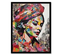 Artery8 She Was Colour Collage Acrylic Painting Lover Beauty Portrait Of Woman In City Vibrant Colourful Bold Pop Art Modern Painting Artwork Framed Wall Art Print A4