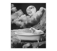 Artery8 Sheep in Bathtub Surreal Black White Full Moon Bathroom Toilet Extra Large XL Wall Art Poster Print