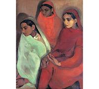 Artery8 Sher-Gil Group Of Three Girls Indian Painting Premium Wall Art Canvas Print 18X24 Inch