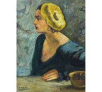 Artery8 Sher-Gil Self Portrait Yellow Hat Painting Art Print Canvas Premium Wall Decor Poster Mural