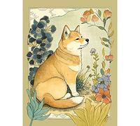 Artery8 Shiba Inu Dog in Flower Field Modern Pastel Watercolour Illustration Large Wall Art Poster Print Thick Paper 18X24 Inch