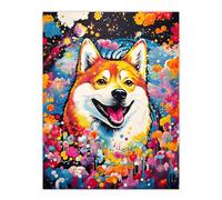 Artery8 Shiba Inu Dog Lover Gift Pet Portrait Colourful Artwork Painting Extra Large XL Wall Art Poster Print