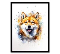 Artery8 Shiba Inu Lovers Gift Watercolour Pet Portrait Painting Artwork Artwork Framed Wall Art Print A4