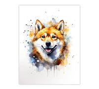Artery8 Shiba Inu Lovers Gift Watercolour Pet Portrait Painting Artwork Large Wall Art Poster Print Thick Paper 18X24 Inch