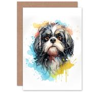 Artery8 Shih Tzu Lovers Gift Watercolour Pet Portrait Painting Artwork Sealed Greeting Card Plus Envelope Blank inside