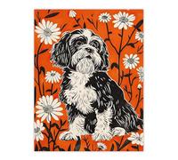 Artery8 Shih Tzu with Daisies Red Floral Dog Lover Living Room Large Wall Art Poster Print Thick Paper 18X24 Inch