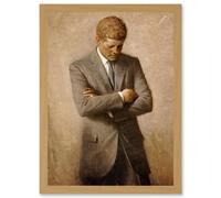 Shikler Official Portrait US President John Kennedy JFK Painting Artwork Framed Wall Art Print A4 Artery8 Light Oak One Size