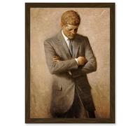 Shikler Official Portrait US President John Kennedy JFK Painting Artwork Framed Wall Art Print A4 Artery8 Brown One Size