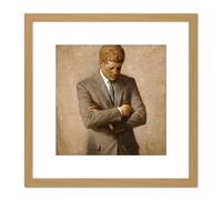Artery8 Shikler Portrait US President John Kennedy JFK 8X8 Inch Square Wooden Framed Wall Art Print Picture with Mount in Light Oak Artery8 Light Oak