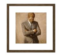 Artery8 Shikler Portrait US President John Kennedy JFK 8X8 Inch Square Wooden Framed Wall Art Print Picture with Mount in Brown Artery8 Brown