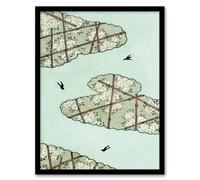 Artery8 Shin Bijutsukai Framed Wall Art Abstract Floral Sky Illustration in Blue | Size: A4 Artery8 Blue A4