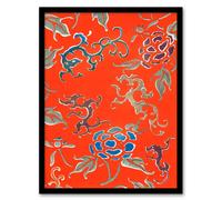 Artery8 Shin Bijutsukai Framed Wall Art Print Bold Abstract Foral Pattern in Red | Size: A4 Artery8 Red A4