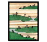 Artery8 Shin Bijutsukai Framed Wall Art Print Landscape With Hills Pattern in Green | Size: A4 Artery8 Green A4
