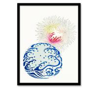 Artery8 Shin Bijutsukai Framed Wall Art Print Nature Chrysanthemum Waves in White | Size: A3 Artery8 White A3