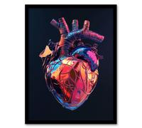 Artery8 Shiny Anatomical Human Heart Colourful Modern Framed Art Print | Size: W12" x H16" Artery8 Multicolor W12" x H16"