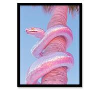 Artery8 Shiny Chrome Pink Snake Wrapped On Palm Tree Bark Framed Art Print | Size: W12" x H16" Artery8 Pink W12" x H16"