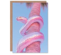 Artery8 Shiny Chrome Pink Snake Wrapped On Palm Tree Bark Greeting Card Artery8 Pink