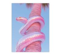 Artery8 Shiny Chrome Pink Snake Wrapped On Palm Tree Bark Wall Art Print | Size: W12" x H16" Artery8 Pink W12" x H16"