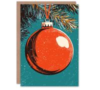 Artery8 Shiny Red Bauble Pine Tree Retro Christmas Fun Gift Festive Xmas Card Artery8 Red