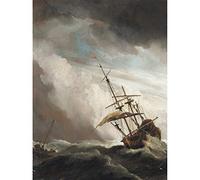Artery8 Ship on High Seas Caught by Squall Wall Art Print : Dramatic Ocean Storm Painting for Living Room or Study Powerful Seascape for Nautical Art Collectors