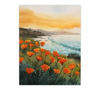 Artery8 Shoreline California Poppies Floral Watercolour Living Room Extra Large XL Wall Art Poster Print