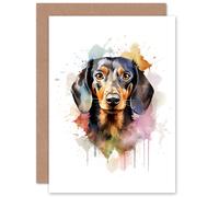Artery8 Shorthaired Dachshund Lovers Gift Watercolour Pet Portrait Painting Artwork Sealed Greeting Card Plus Envelope Blank inside