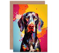 Artery8 Shorthaired German Pointer Dog Lover Gift Pet Portrait Colourful Artwork Painting Sealed Greeting Card Plus Envelope Blank inside