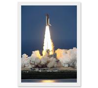Shuttle Discovery Launch NASA International Space Station Artwork Framed Wall Art Print A4 Artery8 White One Size