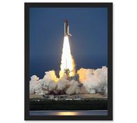 Shuttle Discovery Launch NASA International Space Station Artwork Framed Wall Art Print A4 Artery8 Black One Size