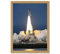 Shuttle Discovery Launch NASA International Space Station Artwork Framed Wall Art Print A4 Artery8 Light Oak One Size