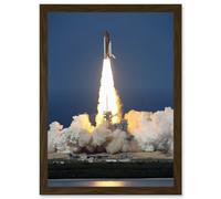 Shuttle Discovery Launch NASA International Space Station Artwork Framed Wall Art Print A4 Artery8 Brown One Size