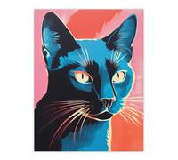 Siamese Cat Blue On Pink Red Screen Print Risograph Artwork Spot Block Colour Duotone Retro Riso Interior Design Unframed Wall Art Print Poster Home D Artery8 Multi W18 inch x H24 inch