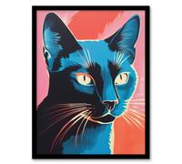 Artery8 Siamese Cat Blue On Pink Red Screen Print Risograph Artwork Spot Block Colour Duotone Retro Riso Interior Design Artwork Framed Wall Art Print A4