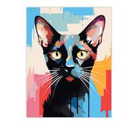 Artery8 Siamese Cat Lover Gift Pet Portrait Blue Orange Pink Artwork Painting Extra Large XL Wall Art Poster Print