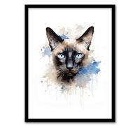 Wall Art Print Siamese Cat Lovers Gift Watercolour Pet Portrait Painting Artwork Art Framed Artery8 Multi W12 inch x H16 inch